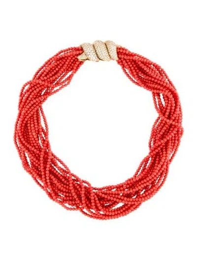 Pre-owned Harry Winston 18k 9.18ctw Diamond & Coral Torsade Multistrand Necklace, 20.25"