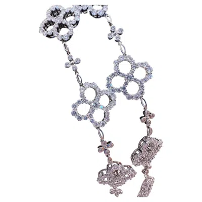Pre-owned Harry Winston 18k White Gold Diamond "loop" Open Motif 13-flower Necklace