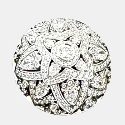 Pre-owned Harry Winston 18k White Gold Pave Diamonds Lily Ring Eu 58