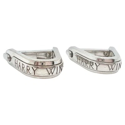 Pre-owned Harry Winston 18k White Gold Signature Engraved Cufflinks