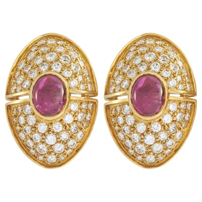 Pre-owned Harry Winston 18k Yellow Gold 3.70ct Diamond And Ruby Clip-on Earrings