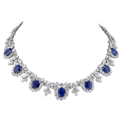 Pre-owned Harry Winston 32.63 Cts. Ceylon Sapphire Diamond Platinum Necklace In Blue