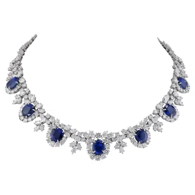 Pre-owned Harry Winston 32.63 Cts. Ceylon Sapphire Diamond Platinum Necklace In Blue