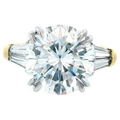 Pre-owned Harry Winston 4.22 Carats Vs2 Diamond Platinum & 18k Gold Ring Papers In Multi
