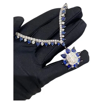Pre-owned Harry Winston 718 Marble Marquetry Sapphire Diamond Platinum Necklace In Blue