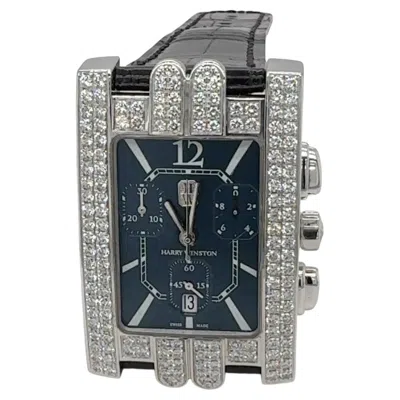 Pre-owned Harry Winston Avenue Diamond Watch 18k White Gold. Large Blue Face Original Box