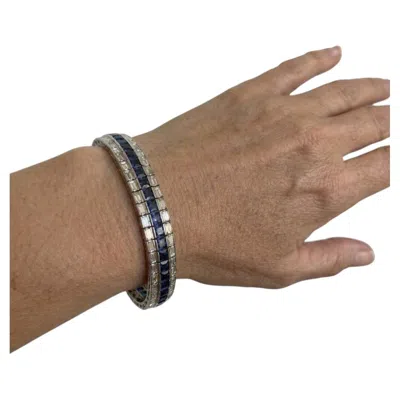 Pre-owned Harry Winston Blue Sapphire Diamond Platinum Bracelet 15 Carat