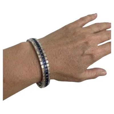 Pre-owned Harry Winston Blue Sapphire Diamond Platinum Bracelet 15 Carat