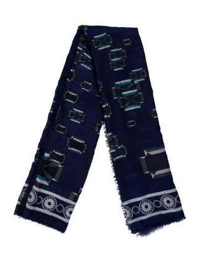 Pre-owned Harry Winston Cashmere Printed Scarf In Blue