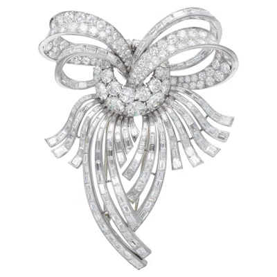 Pre-owned Harry Winston Diamond Bow Brooch In Platinum. In Multiple