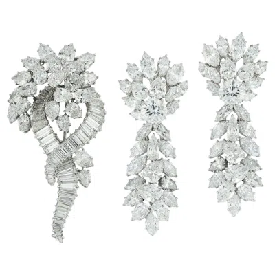 Pre-owned Harry Winston Diamond Brooch And Earrings Set In Multiple