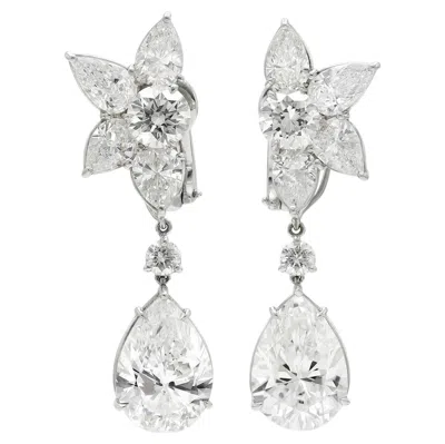 Pre-owned Harry Winston Diamond Cluster And Pear-shaped Dangle Earrings In Multi