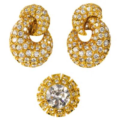 Pre-owned Harry Winston Diamond Door Knocker Earrings & Dome Ring Set In Multi
