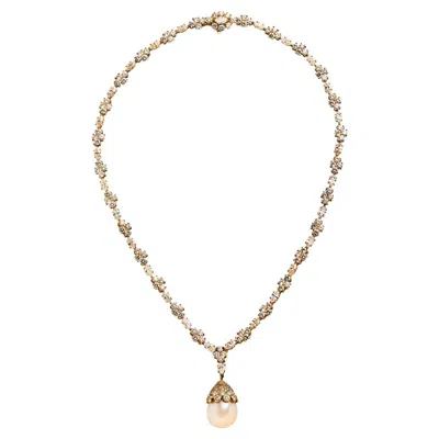 Pre-owned Harry Winston Diamond Flower Necklace With Cultured Pearl Drop In Multiple