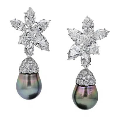 Pre-owned Harry Winston Diamond Pearl Earrings In Multi