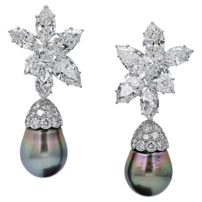 Pre-owned Harry Winston Diamond Pearl Earrings In Multiple