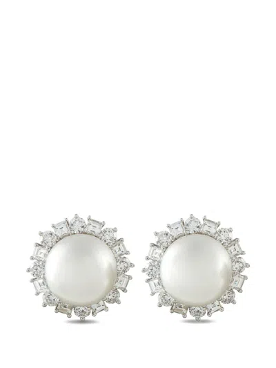 Pre-owned Harry Winston Diamond Pearl Earrings In Silver