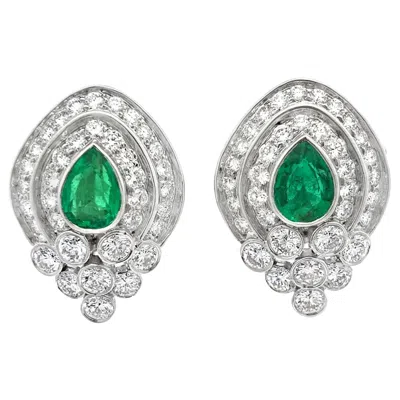 Pre-owned Harry Winston Emerald & Diamond Earrings In Green