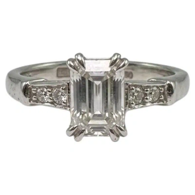 Pre-owned Harry Winston Emerald Cut Diamond Platinum Engagement Ring In Green