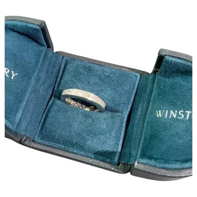 Pre-owned Harry Winston Emerald-cut Square Diamonds Band Ring Pt950 In Multiple