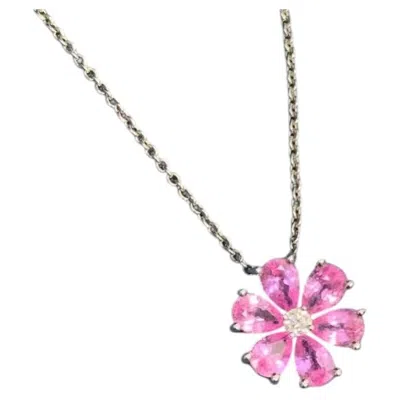 Pre-owned Harry Winston Forget-me-not Pink Sapphire Diamond Pendant Necklace Pt950