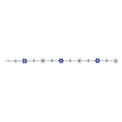 Pre-owned Harry Winston Forget-me-not Sapphire Diamond Platinum Flower Bracelet In Blue