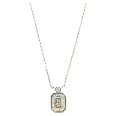 Pre-owned Harry Winston Hw Logo Diamond Pendant Necklace 18k White Gold