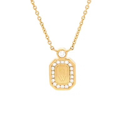 Harry Winston Hw Logo Pendant Necklace 18k Yellow Gold With Diamonds