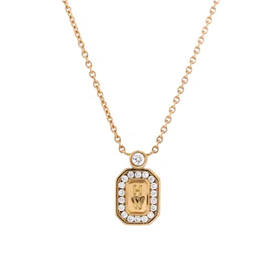 Harry Winston Hw Logo Pendant Necklace 18k Yellow Gold With Diamonds