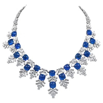 Pre-owned Harry Winston Jacques Timey Vintage Sapphire Diamond Bib Necklace In Blue