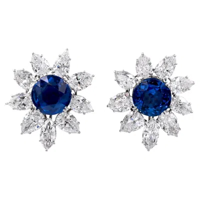 Pre-owned Harry Winston Jacques Timey Vintage Sapphire Diamond Cluster Stud Earrings In Blue
