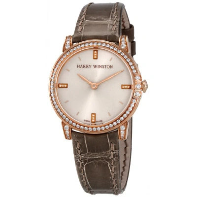 Harry Winston Midnight Champagne Sunray Dial 18kt Rose Gold Diamond Ladies Watch Midqhm32rr002