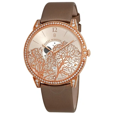 Harry Winston Midnight Champagne Sunray Dial 18kt Rose Gold Diamond Satin Unisex Watch Midqmp39rr001 In Brown