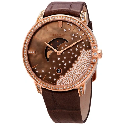 Harry Winston Midnight Men's 18k Rose Gold Diamond Watch Midqmp39rr004 In Brown / Chocolate / Gold / Mother Of Pearl / Rose / Rose Gold