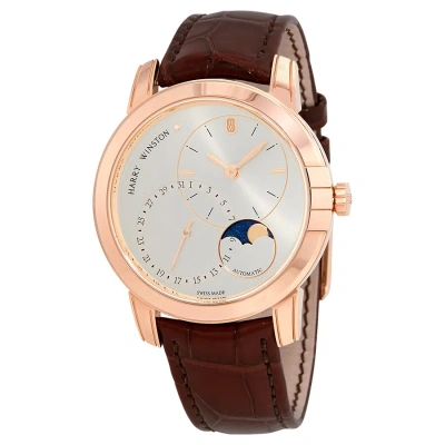 Harry Winston Midnight Silver Dial Automatic Men's 18 Carat Rose Gold Watch Midamp42rr003 In Brown