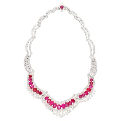 Pre-owned Harry Winston No Heat Burmese Ruby And Diamond Necklace In Multi