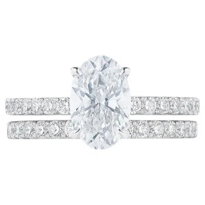 Pre-owned Harry Winston Oval Diamond Engagement Ring & Pave Wedding Band Set In Multi