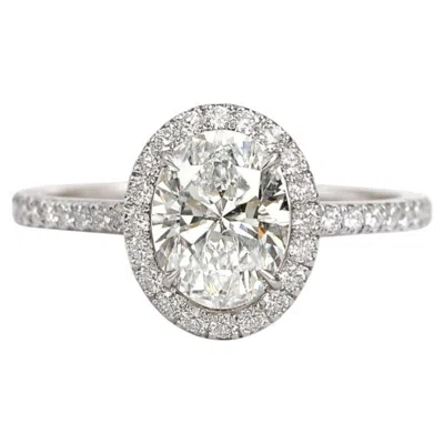 Pre-owned Harry Winston Oval-shaped Diamond Micropavé Halo Engagement Ring In Multi