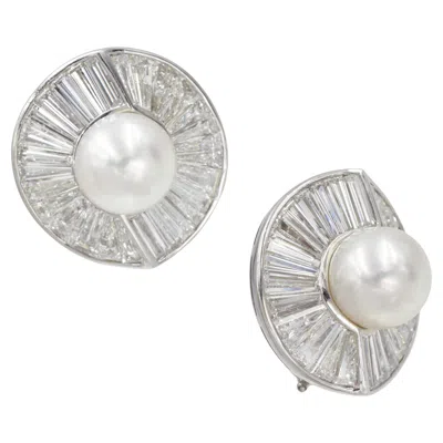 Pre-owned Harry Winston Pearl And Diamond Clip-on Earrings In Multiple
