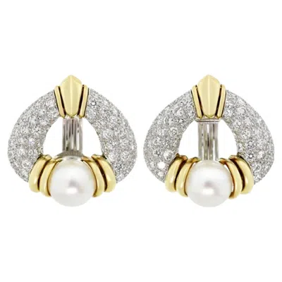 Pre-owned Harry Winston Pearl And Diamond Earrings Platinum And 18k Yellow Gold, Circa 198