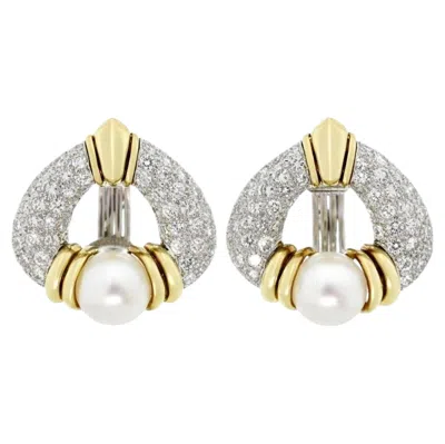 Pre-owned Harry Winston Pearl And Diamond Earrings Platinum And 18k Yellow Gold, Circa 198