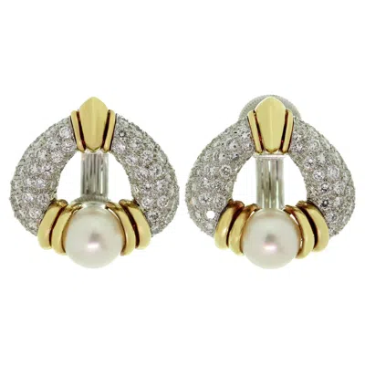 Pre-owned Harry Winston Pearl Diamond Platinum Gold Rotatable Clip-on Earrings In Multiple