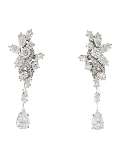Pre-owned Harry Winston Platinum 10.18ctw Diamond Secret Cluster Drop Earrings In Multicolor