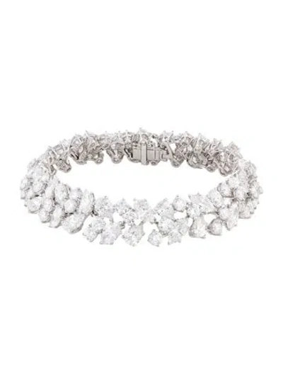 Pre-owned Harry Winston Platinum 28.20ctw Diamond Cluster Link Bracelet, 6.75" In Multi