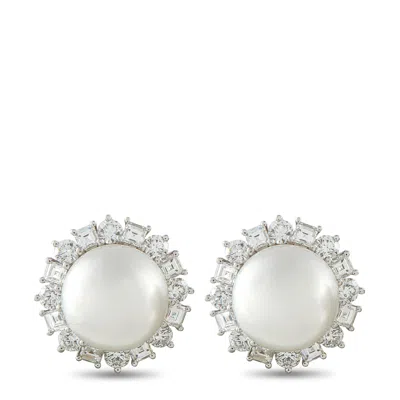 Harry Winston Platinum 3.20ct Diamond And Pearl Earrings Hw05-021726 In Metallic