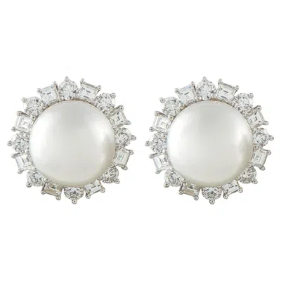 Pre-owned Harry Winston Platinum 3.20ct Diamond And Pearl Earrings In Multi