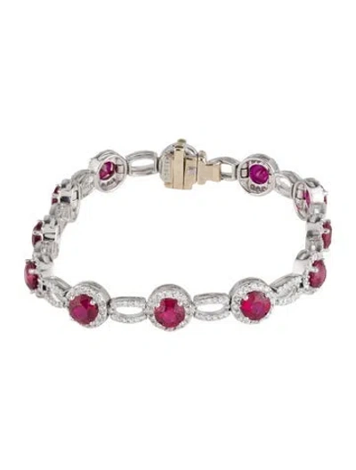 Pre-owned Harry Winston Platinum 9.48ctw Ruby & Diamond Link Bracelet, 6.75" In Multi