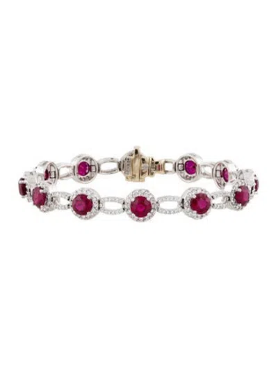 Pre-owned Harry Winston Platinum 9.48ctw Ruby & Diamond Link Bracelet, 6.75" In Multicolor