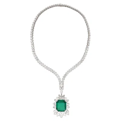 Pre-owned Harry Winston Platinum And 18k White Gold Diamond And Emerald Necklace