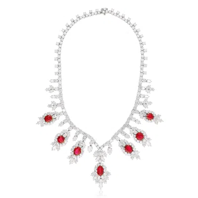 Pre-owned Harry Winston Platinum & 18k White Gold No Heat Ruby And Diamond Necklace